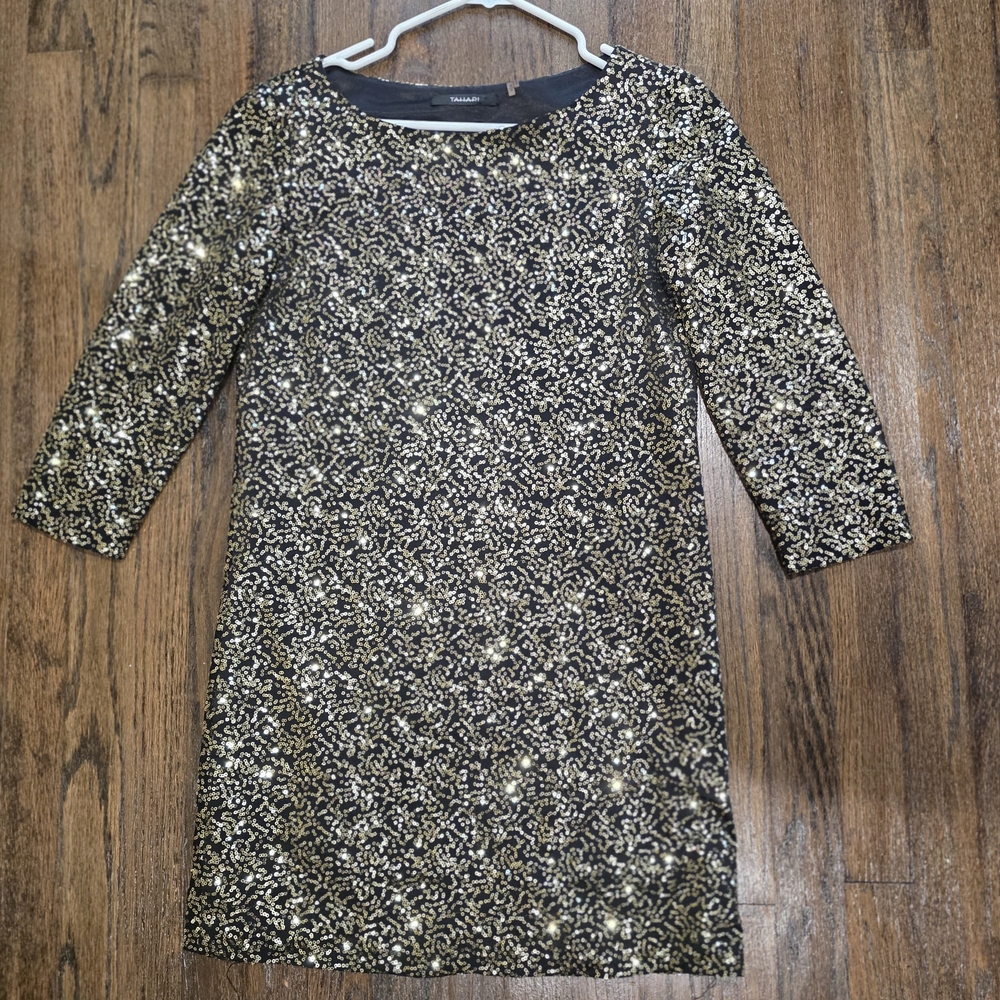 Tahari Black and Gold Long Sleeve Dress